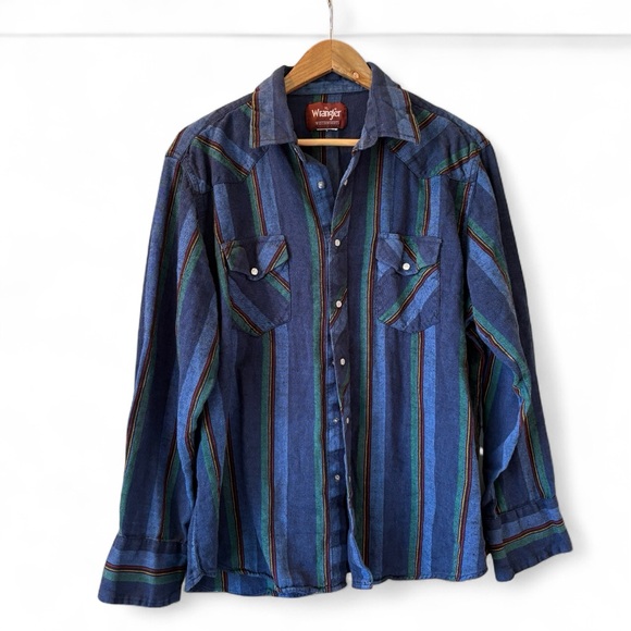 Vintage Wrangler Western Stripe Shirt Long Sleeve Cowboy Rodeo Menswear - Picture 1 of 6